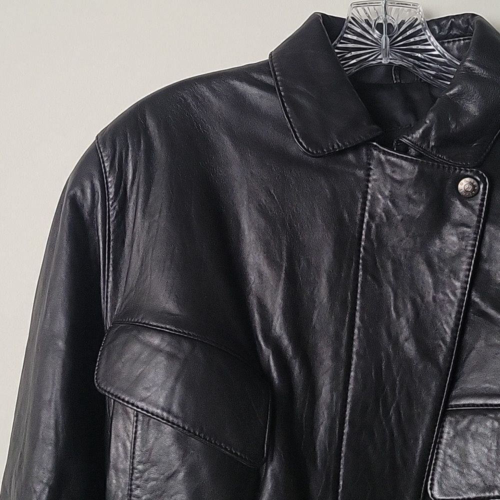 VTG Luis Alvear Womens P XS 80s  Leather Black Bomber Moto Biker Jacket Coat New - Picture 3 of 15